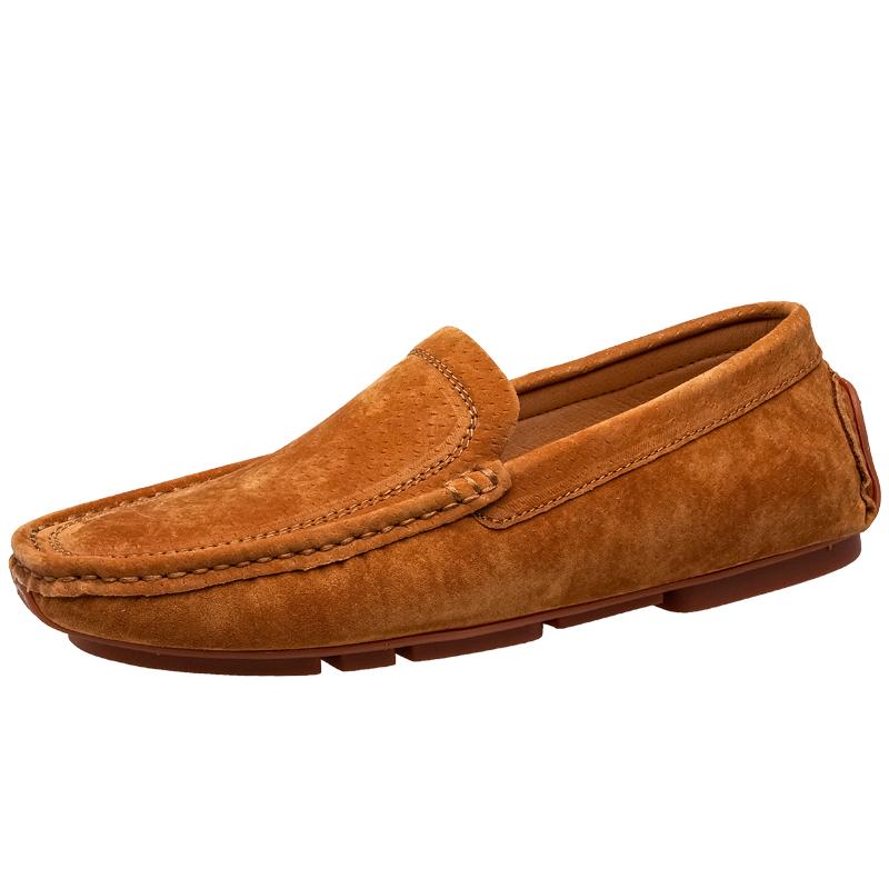 Fashion New Men Casual Shoes Fashion Summer Mens Shoes Suede Leather Mens Loafers Moccasins Brand Slip On Male Flat Driving Shoes Brown