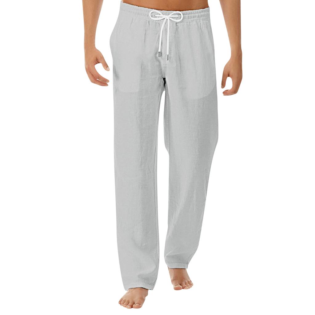 Men's Linen Loose Fitting Casual Lightweight Elastic Waist Straight Leg Trousers