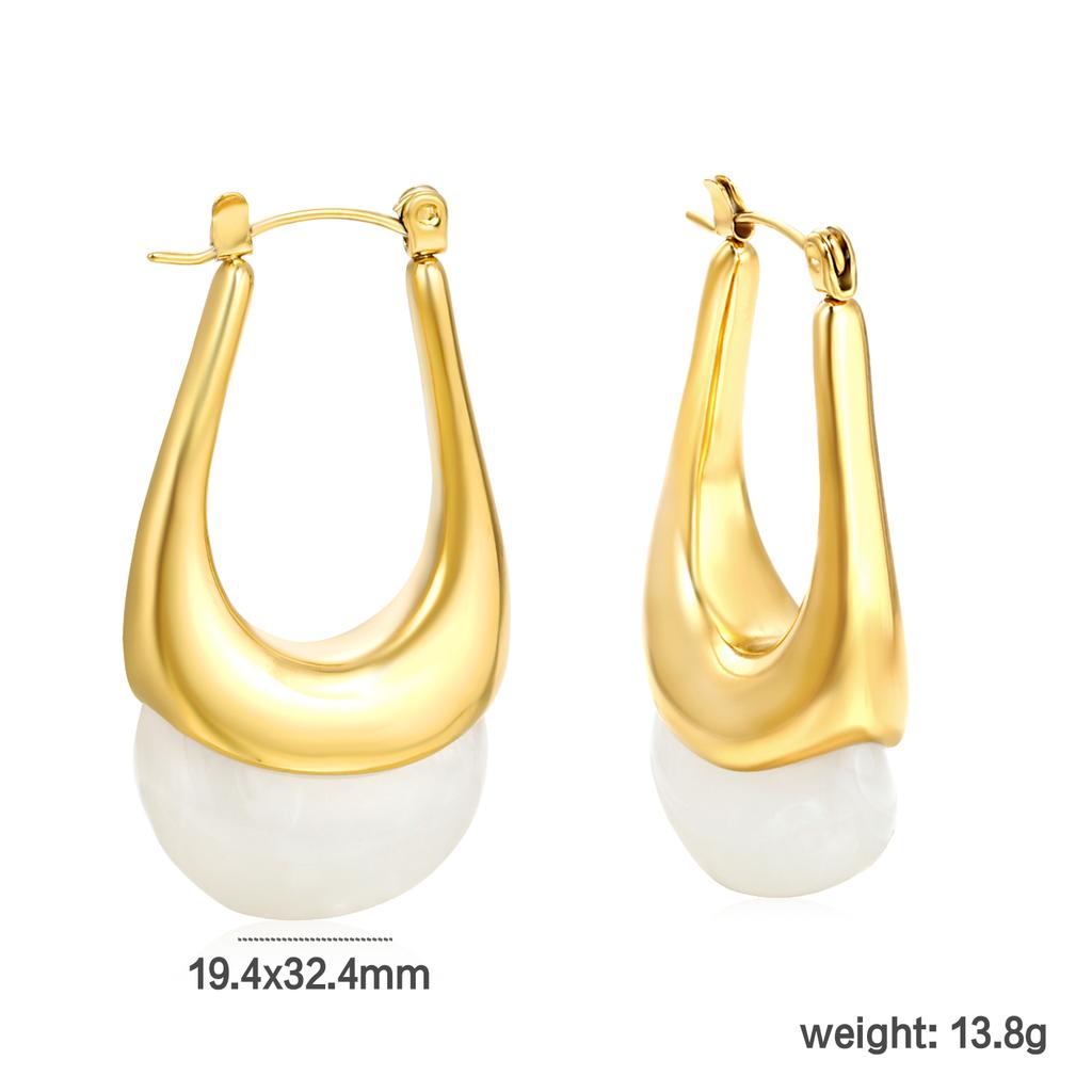 French Maillard Vintage Fashion U-shaped Resin Earrings Light Luxury High-end Stainless Steel Girls' Personalized Jewelry