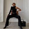 Bahar Bir Omuz Nervürlü Örme Zarif Bodysuit Skinny Kadınlar Için Parti Seksi Kesip Bodysuits Giysileri Tops