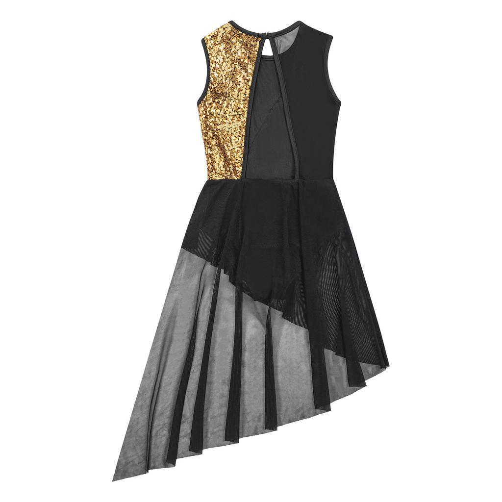 Rochie de dans liric cu paiete, fără mâneci, cu gât rotund, pentru copii, fete