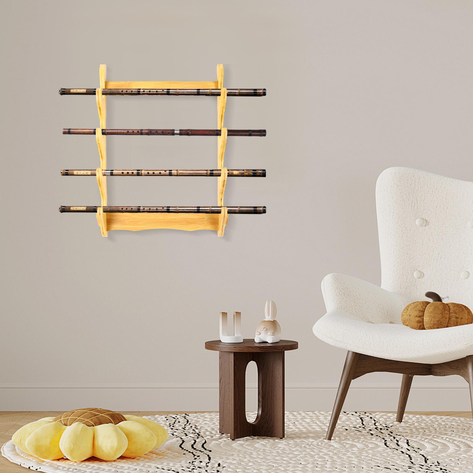 

4-Tier Wall Mounted Bamboo Display Rack for Swords, Katana, Fishing Rods & Collectibles. Modern Storage Shelf with 20kg Capacity