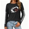 Women's Fashion Rugby Print Long Sleeve Neck Top with Side Slit Hem