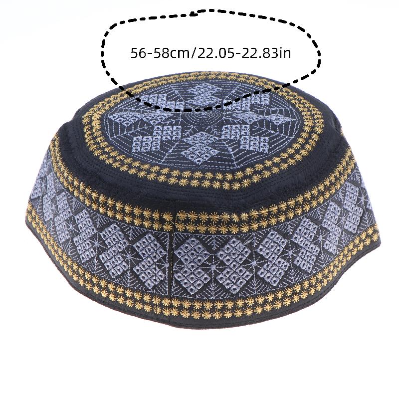 Muslim Prayer Kufi Cap With Exquisite Gold Embroidery And Soft Breathable Fabric Perfect For Eid Daily Prayer Religious