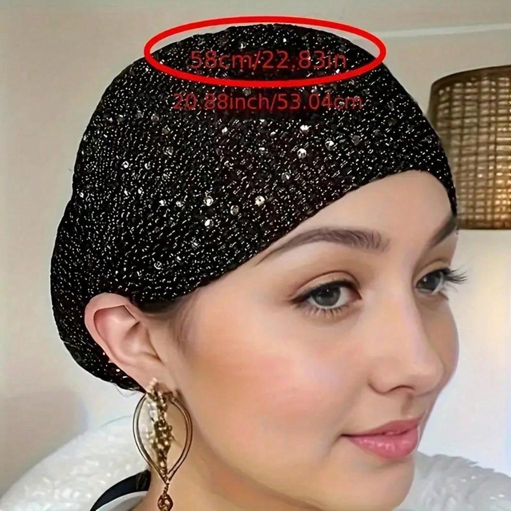 Cappello in Maglia con Strass da Donna, Copricapo Elastico con Strass, Cappello Elastico per Capelli Adatto a Tutte le Età, Cappello in Rete Facile da Trasportare