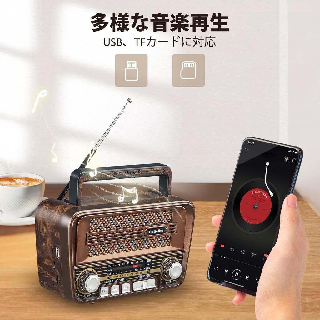 Gelielim Portable Card High Volume MP3 Indoor and Outdoor Retro Japanese Instruction Manual Radio, FM/AM/SW/Shortwave Radio, Compact, USB/SD