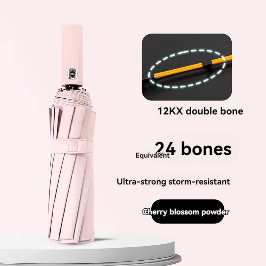 Automatic Folding Vinyl Umbrella, 24 Bones Umbrella Is Strong, Windproof and Rainproof, Large Umbrella for 2 To 3 People Outside