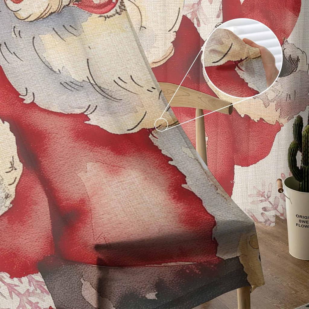 Christmas Snowflakes Retro Santa Claus Sheer Curtains Modern Gauze Curtain for Living Room Bedroom Voile Yarn Curtains