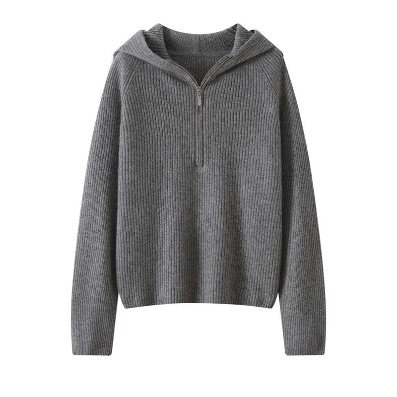 Women's Hooded Cashmere Pullover Sweater - Autumn/Winter, Loose Fit, Long Sleeve, Thick Knit Base Layer