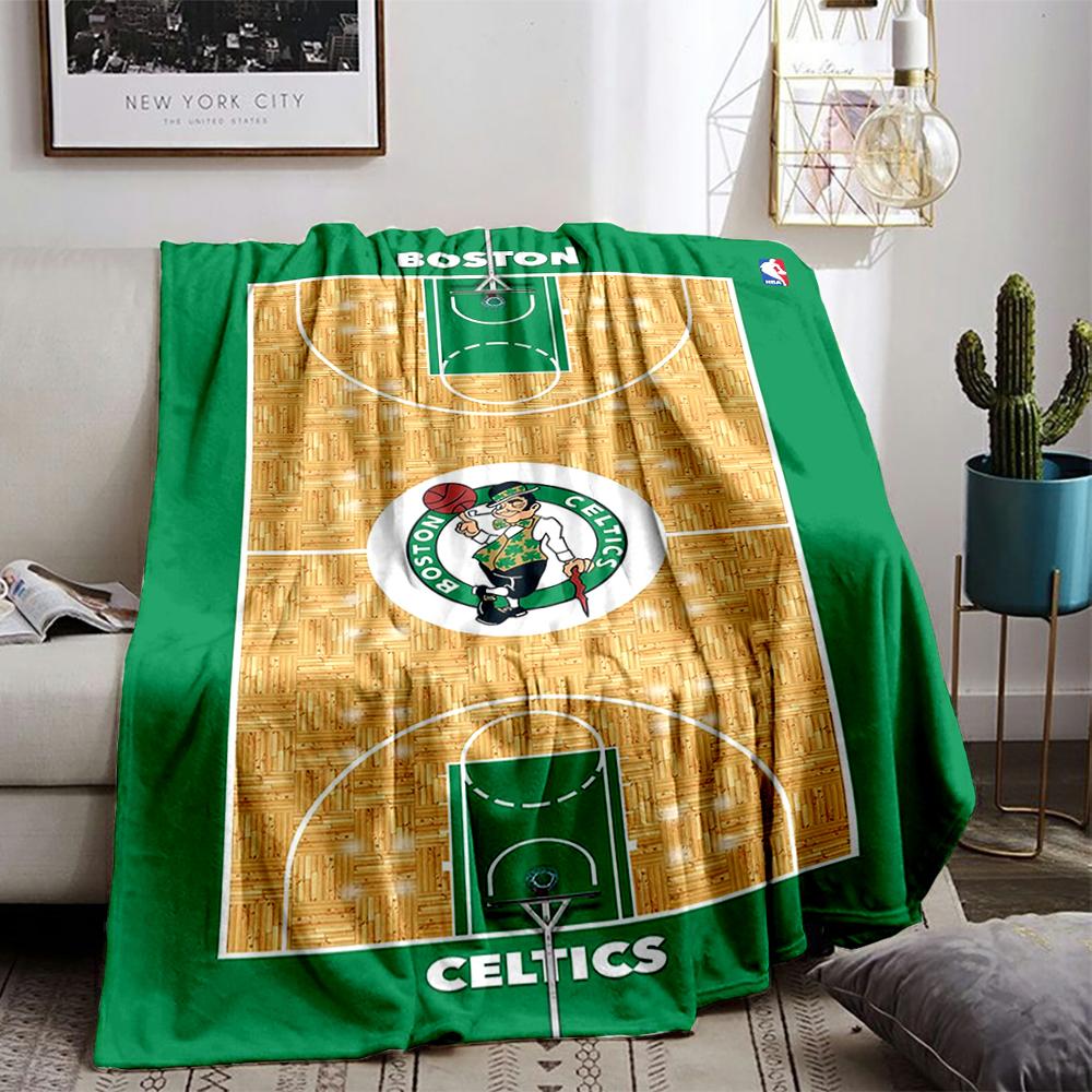 Basketball Court Themed blanket with Boston Celtics Logo Design  blanket, suitable for use in the bedroom, living room, on the sofa