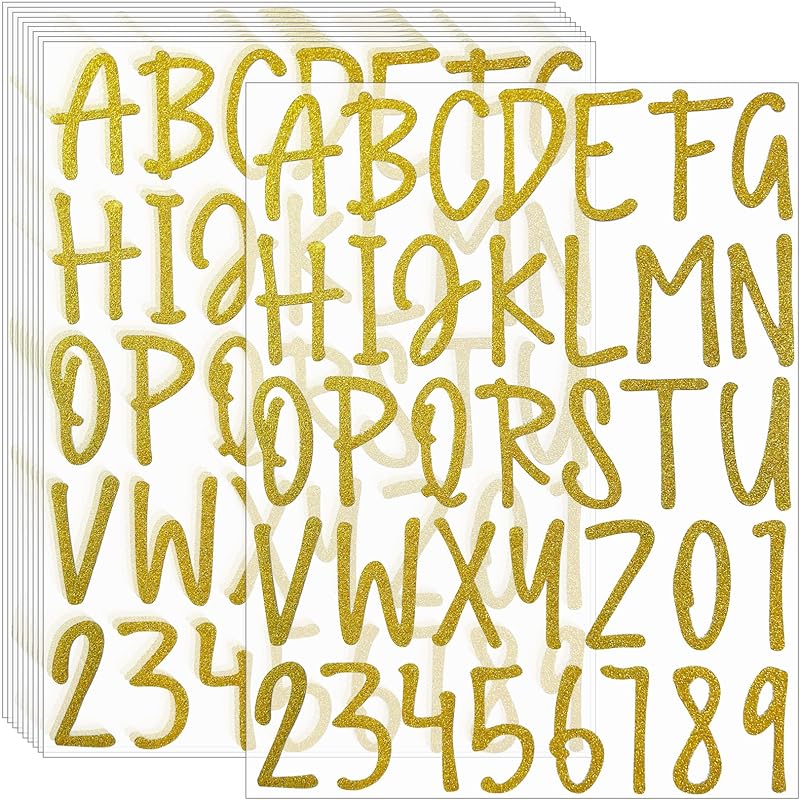 360 Pieces 10 Sheets Glitter Alphabet Letter Stickers,Self Adhesive Gold Letters,2 Inch