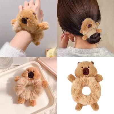 Capybara Ponytail Holder Furry Hair Tie Sweet Capybara Scrunchies Furry Headwear Headwear Capybara Birthday Party