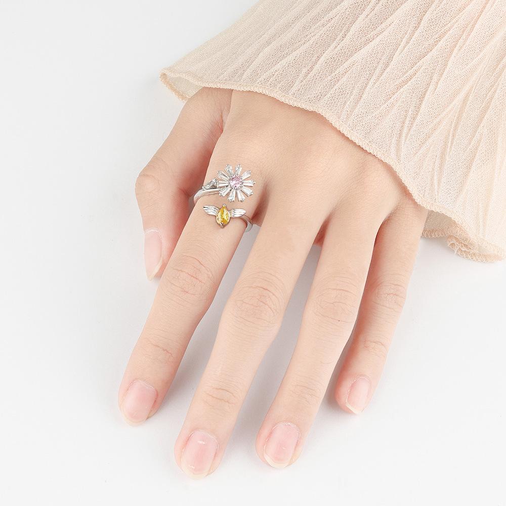Sunflower Daisy Bee Spinner Ring For Women Adjustable Open Minimalist Personality Jewelry