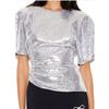 Foreign Trade Order F * 21 L.G.S.P Style Silver Sequined Batwing Sleeve Waist Hugging Irregular Temperament Top