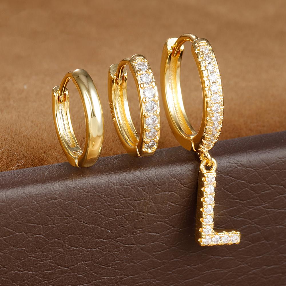 3PCS Trendy Stainless Steel Initial A-Z Letter Hoop Earrings Set For Women Fashion Huggies Cartilage Helix Piercing Jewelry