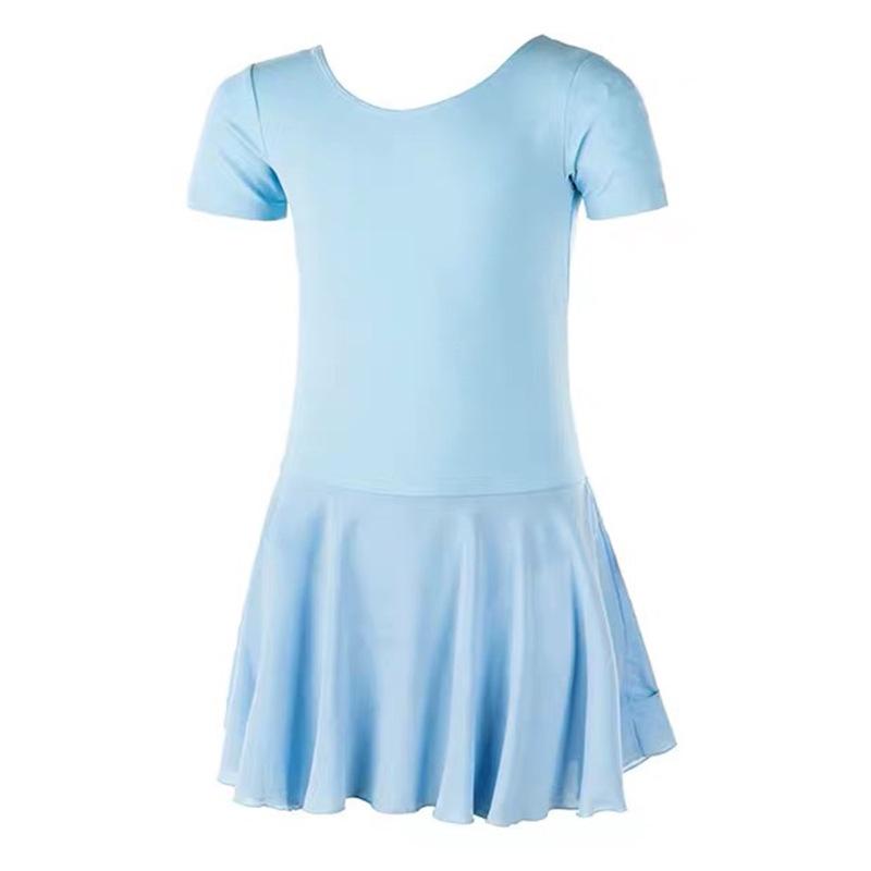 

Детский купальник для балета с коротким рукавом и шифоновой юбкой для танцевальной практики и экзаменов 100 cm светло-синий