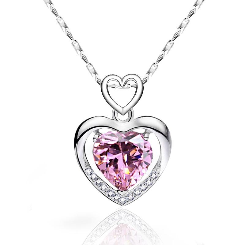 Heart-Shaped Pendant 925 Sterling Silver Necklace - Korean Style Clavicle Chain Christmas Gift