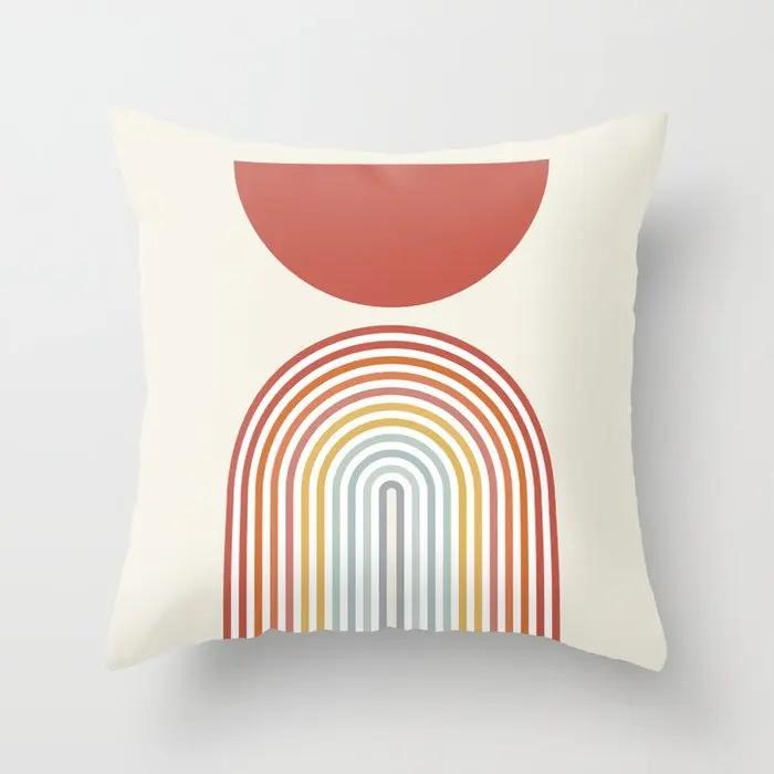 Modern Abstract Throw Pillow Cover Geometric Round Line Sunset Cushion  Home Sofa Chair