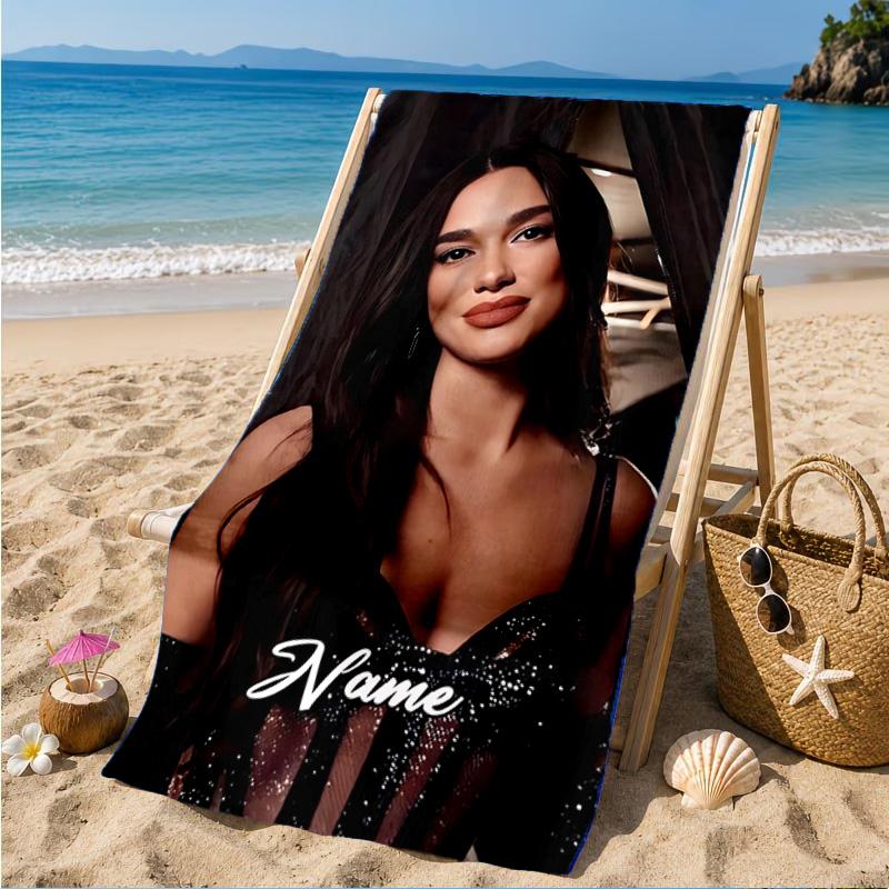 Custom Name Pink Glamour Ay-liva Heart In Space Adventure Microfiber Beach Towel, Lightweight for Summer Travel, Swimming Pool Fan Gift