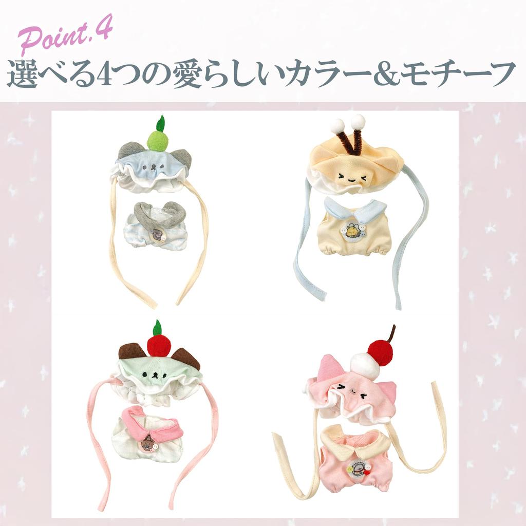 Frilled Hat & Shirt Set for Plush Toys (10cm) - Blue, Plush Clothes, Kigurumi Accessories, Otaku Activities, Doll Mascot, K-Pop Doll Costume [Used]