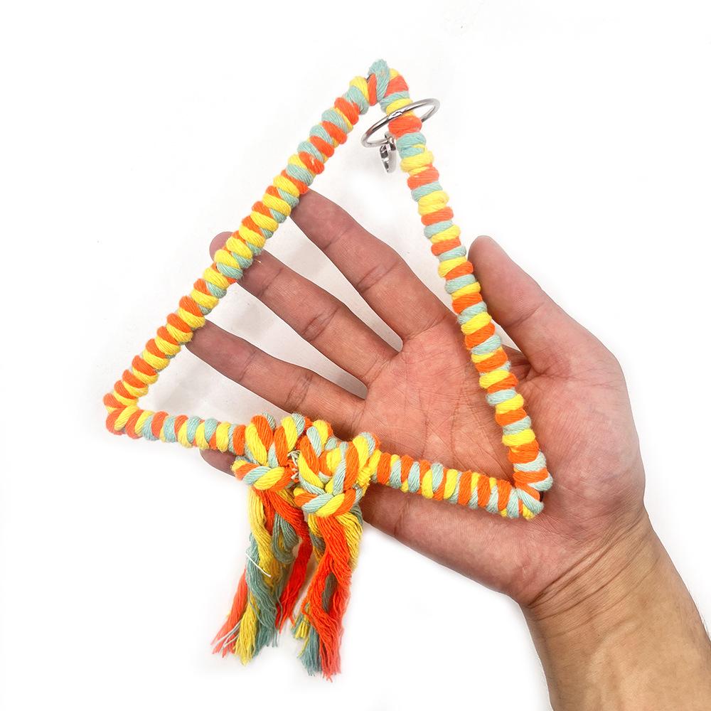 2Pcs Triangle Cotton Rope Swing Colorful Bird Toy Parrot Perch Climbing Grinder Beak Stand