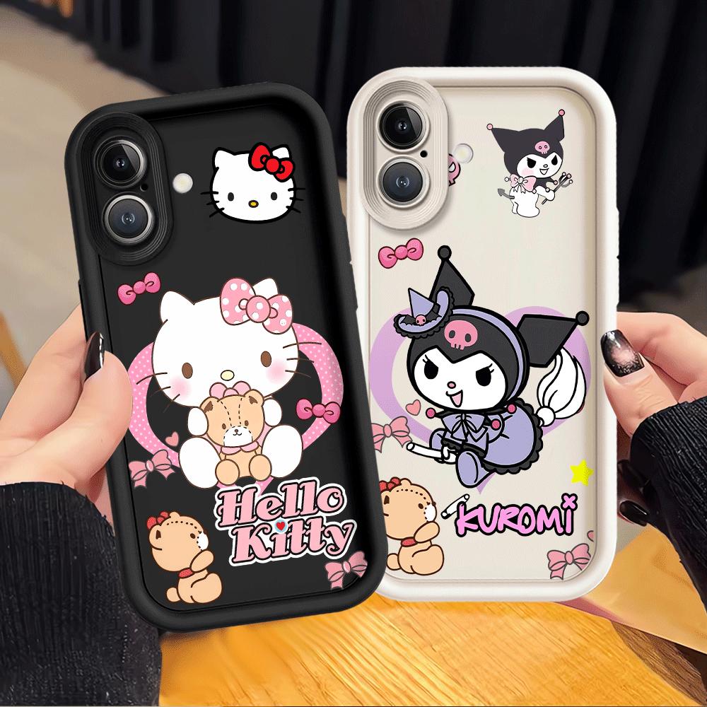Soft Shell Phone Case for iPhone 16e 13 12 11 Pro Max 17 Air 15 16 14 Plus XR XS Max Sanrio Kuromi Hello Kitty