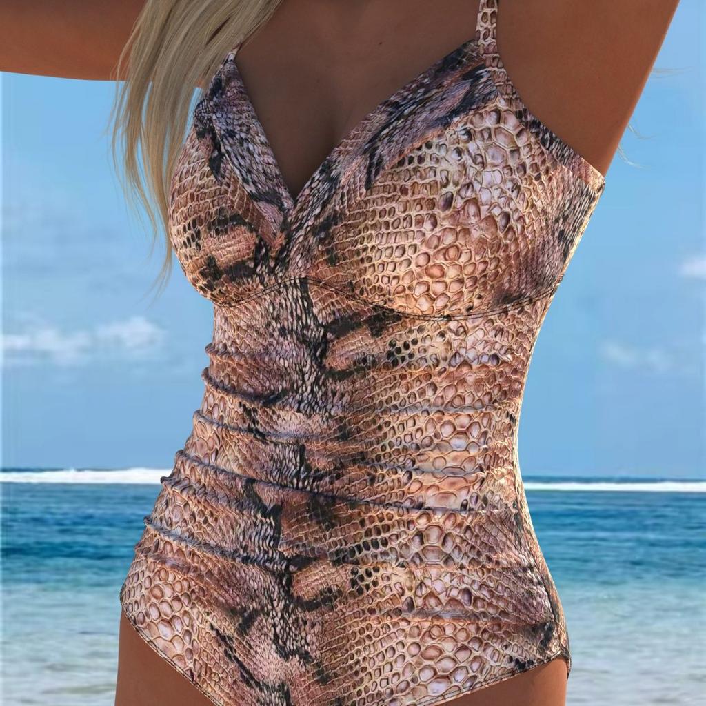 1011 nuevo traje de baño de una pieza estampado europeo y americano para mujer, playa, aguas termales, traje de baño sexy