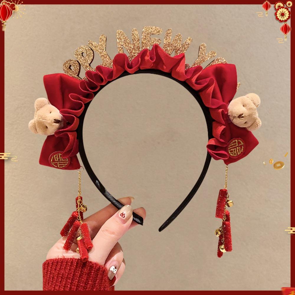 Pony New Year Headband Red Plush Hair Hoop Cute Red Velvet Bow Hairband  Children