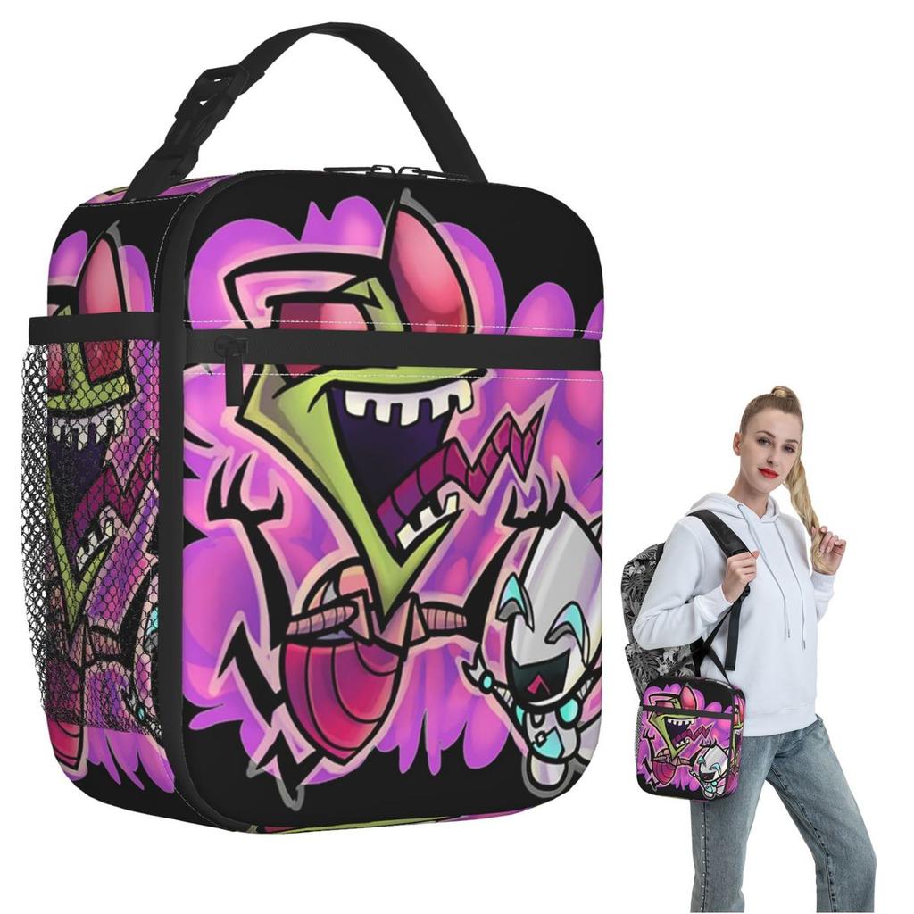 Gir Invader Zim Anime Insulated Lunch Bag for Women Children Portable Food Boxes Thermal Lunch Box Tote