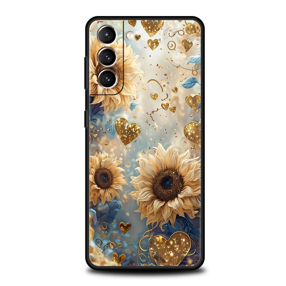 Fashion Flower Pattern Phone Case For Samsung Galaxy S26 Ultra S25 Plus S24 FE S23 S22 5G S21 S20 Cover Black Soft