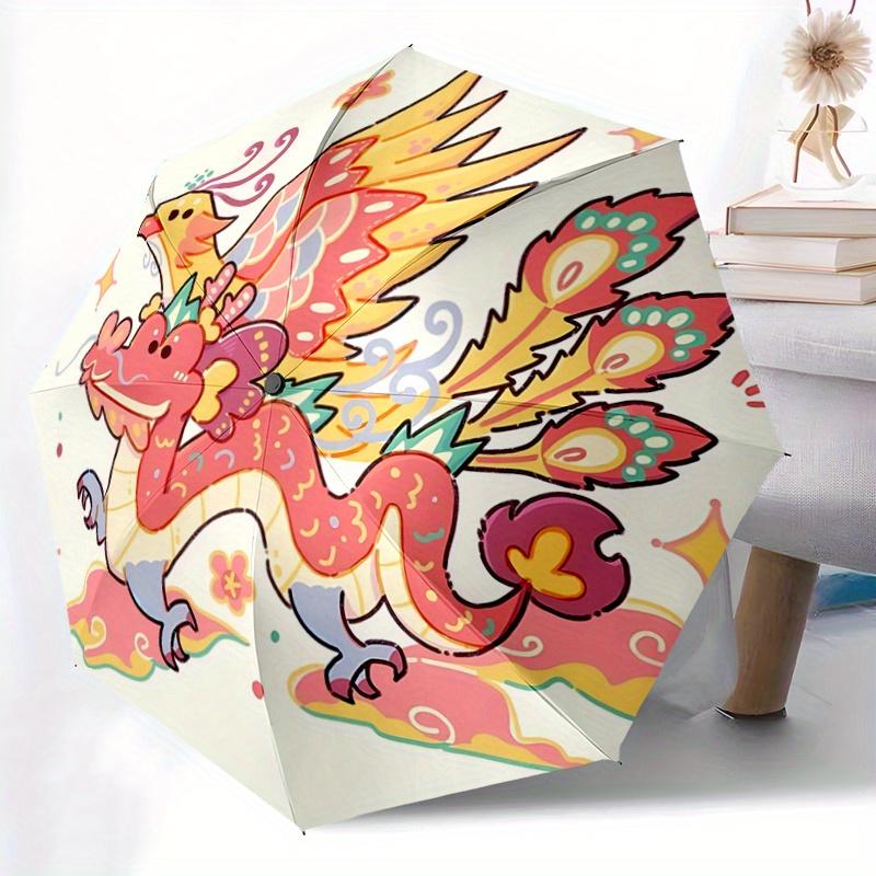 1pc Automatic Opening Folding Umbrella with Phoenix Dragon Design - Portable 3-Fold Outdoor Umbrella for Festivals, Travelers, Daily Use, Gift fo