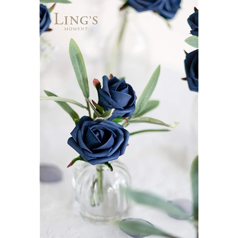 Ling s Moment Artificial Rose Buds and Petite Roses w/Stem Pack of 24 for DIY Wedding Bouquets Centerpieces Decorations синий