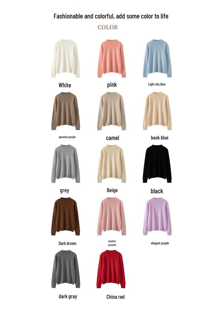 Lekasha Women's 100% Pure Cashmere Half-High Collar Loose Pullover for Autumn/Winter