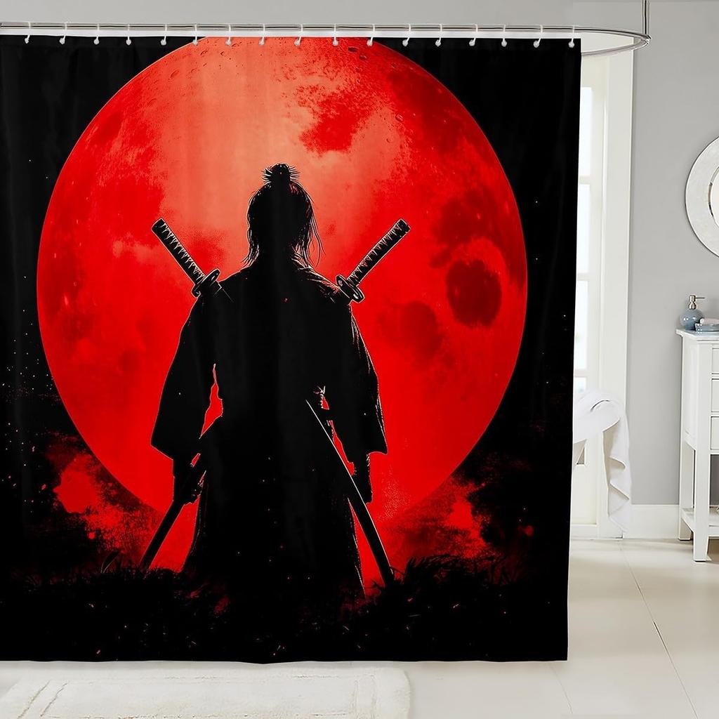 Boys Girls Japan Style Shower Curtain Japanese Geisha Bath Curtain Cherry Blossoms Bathroom Accessories Kids Teens