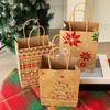 12pcs Christmas Snowflake Kraft Paper Bags with Handles Biscuit Candy Packaging Bag Xmas Tree Gift Pouch Home Decor Xmas Party