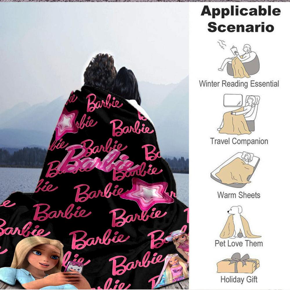 1 peça Cobertor de Flanela Barbie Macio, Quente e Aconchegante para Sofá, Cama, Escritório e Viagem Versátil para Todas as Estações Presente, presente de Natal