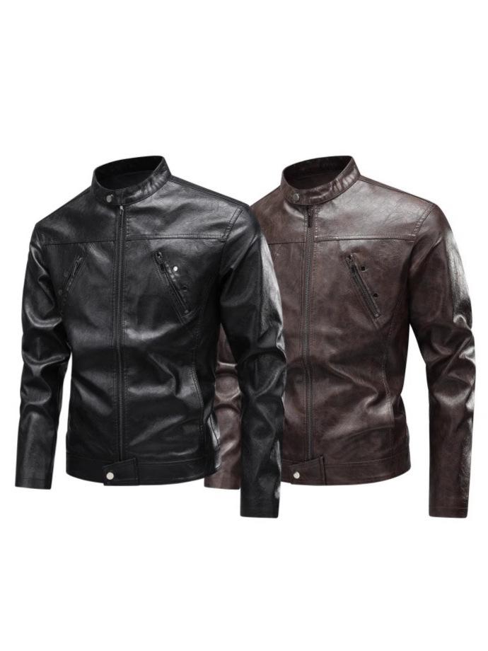 Cross-European size new men's leather jacket casual fashion stand-up collar jacket men's leather jacket motorcycle jacket