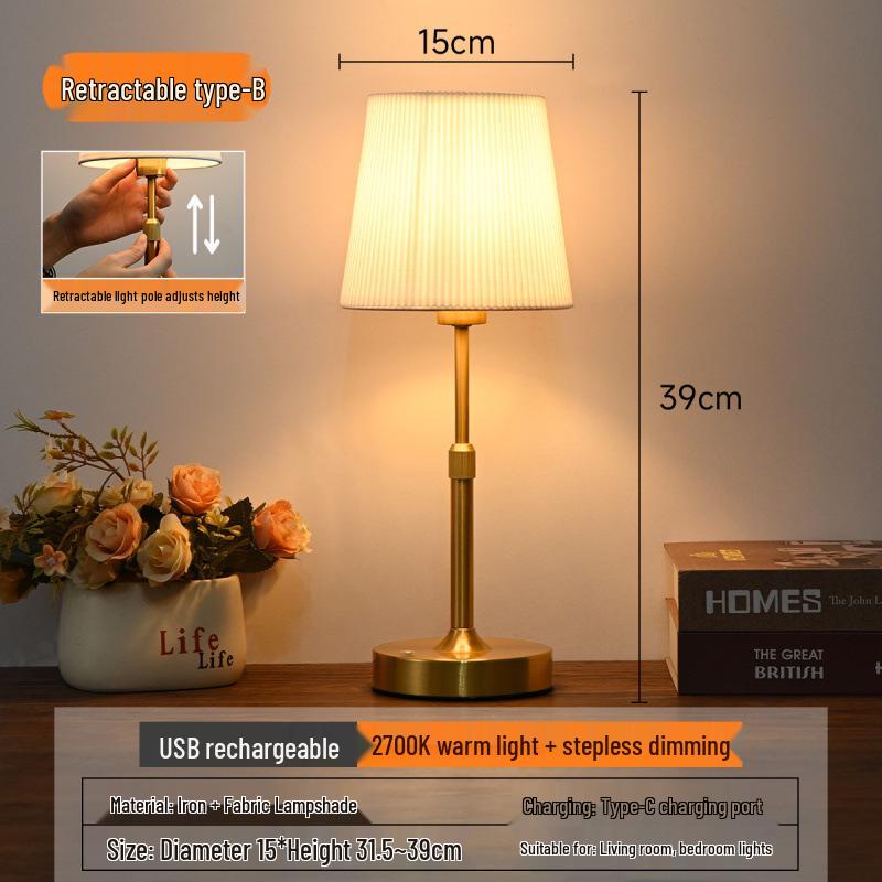 Vintage French Retro Rechargeable Bedside Lamp - High-End Creative Table Lamp for Bedroom Decor
