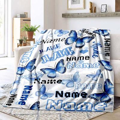 Your Name Butterfly Customize Your Name Blanket Warm Comfortable Soft Blanket For Chair Office Sofa Bed Sofa Office Camping Suitable For Gifting