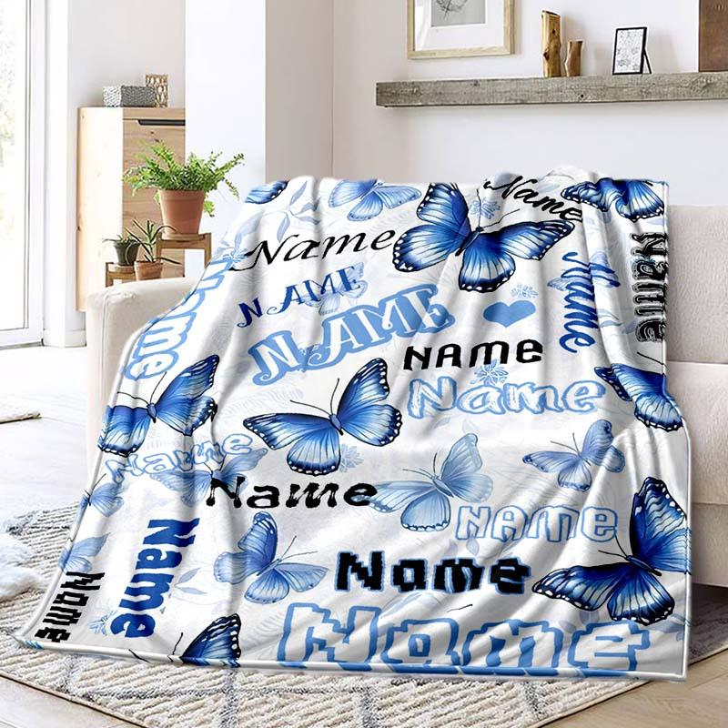 Your Name Butterfly Customize Your Name Blanket Warm Comfortable Soft Blanket For Chair Office Sofa Bed Sofa Office Camping Suitable For Gifting