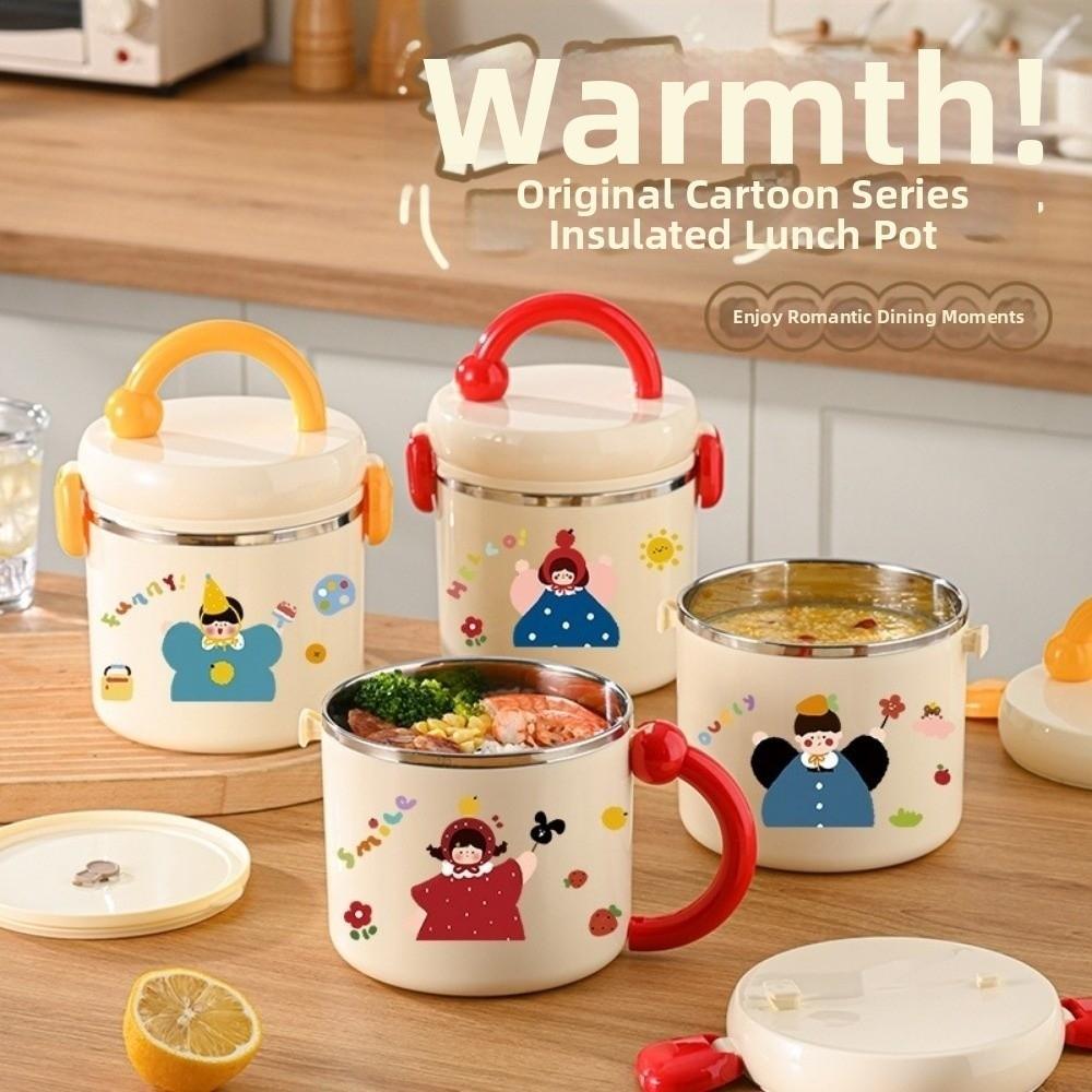 Sealed Thermos Bucket Large Capacity Thermal Lunch Container Cartoon Insulated Lunch Box Picnic