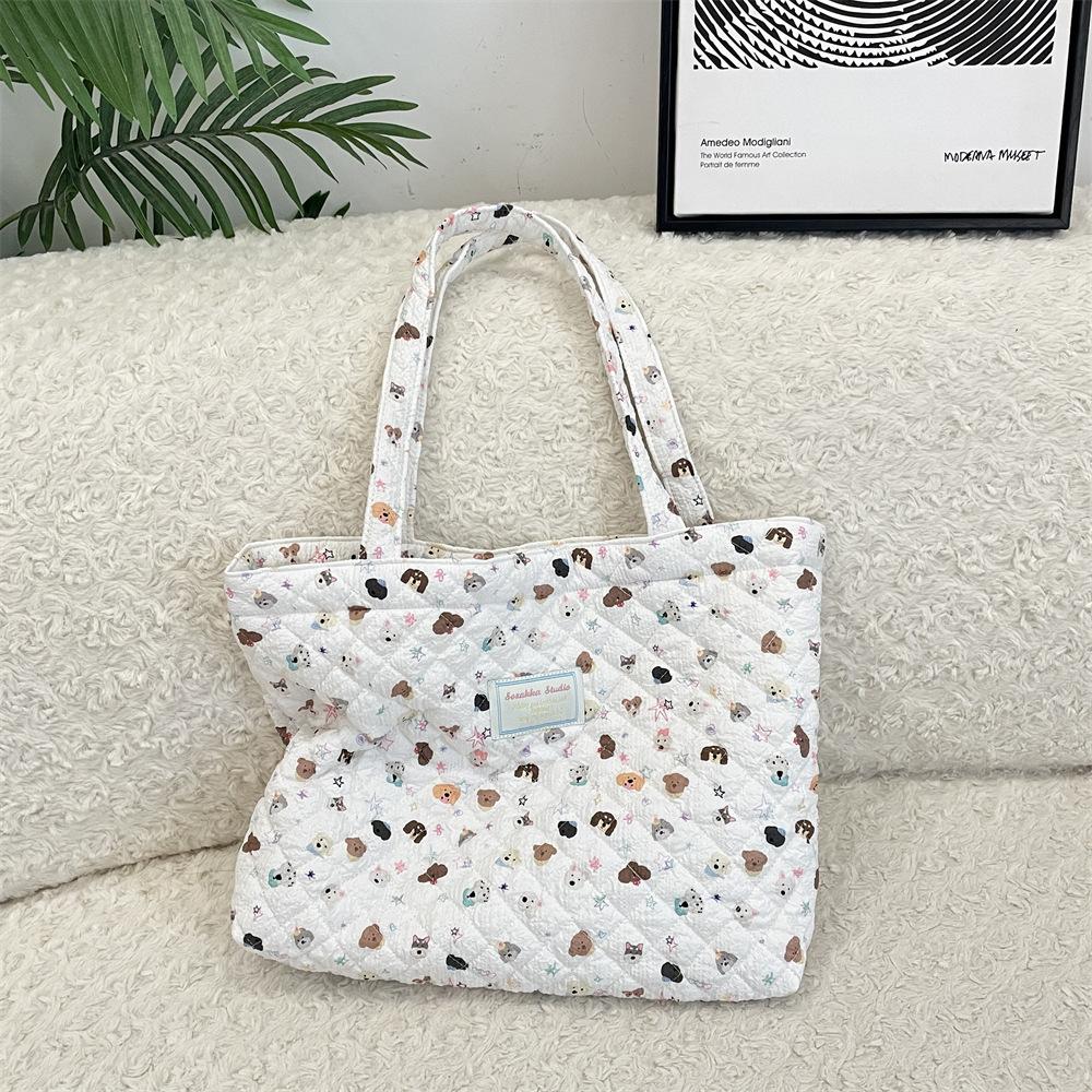 10 Cartoon Printed Quilted Quilted Cotton Bag Shoulder Cotton Bag Women's Horizontal Large-capacity Portable Canvas Bag