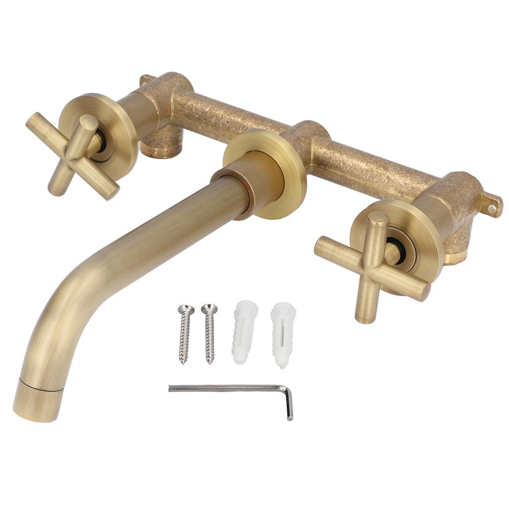 Water Faucet Copper Tap Double Cross Handle G1/2 Thread Concealed Installation for Bathroom Gold