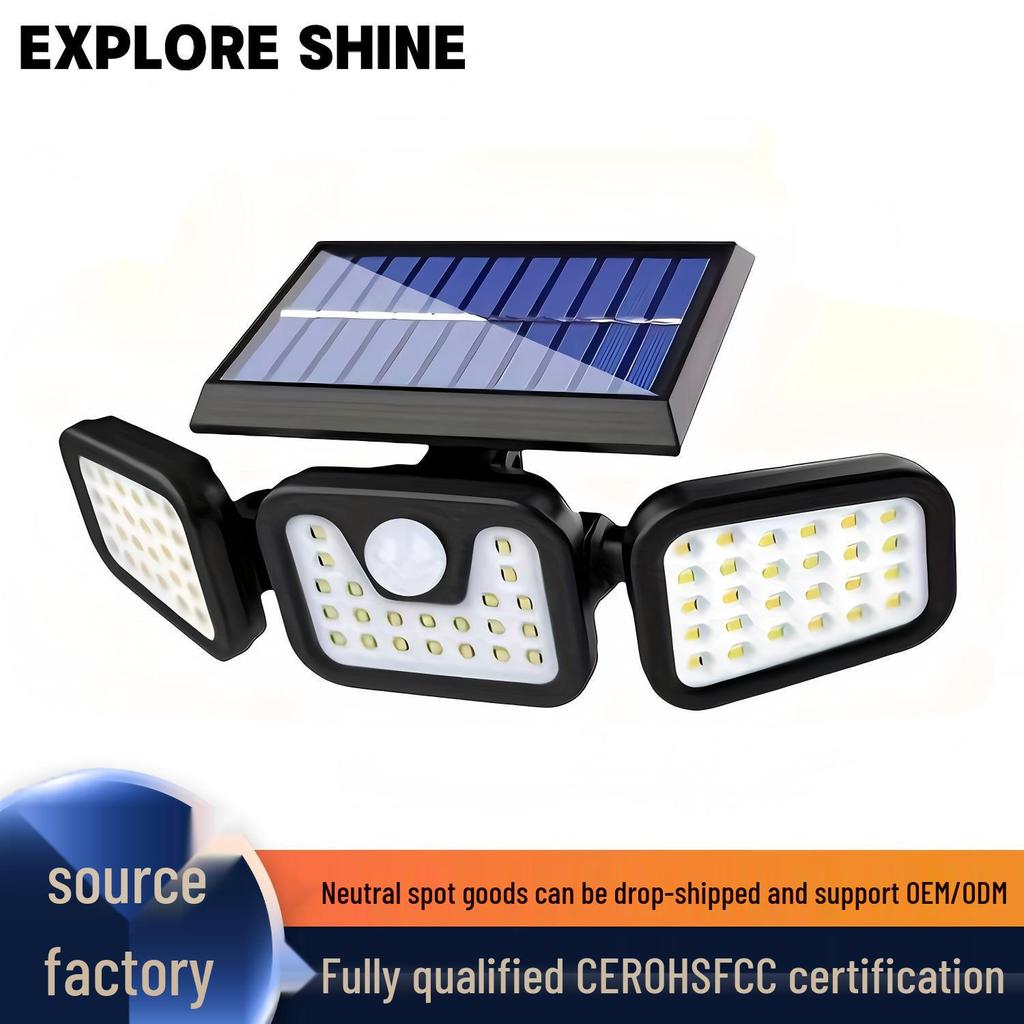 Three-Head LED Solar Wall Light for Outdoor Courtyard and Street