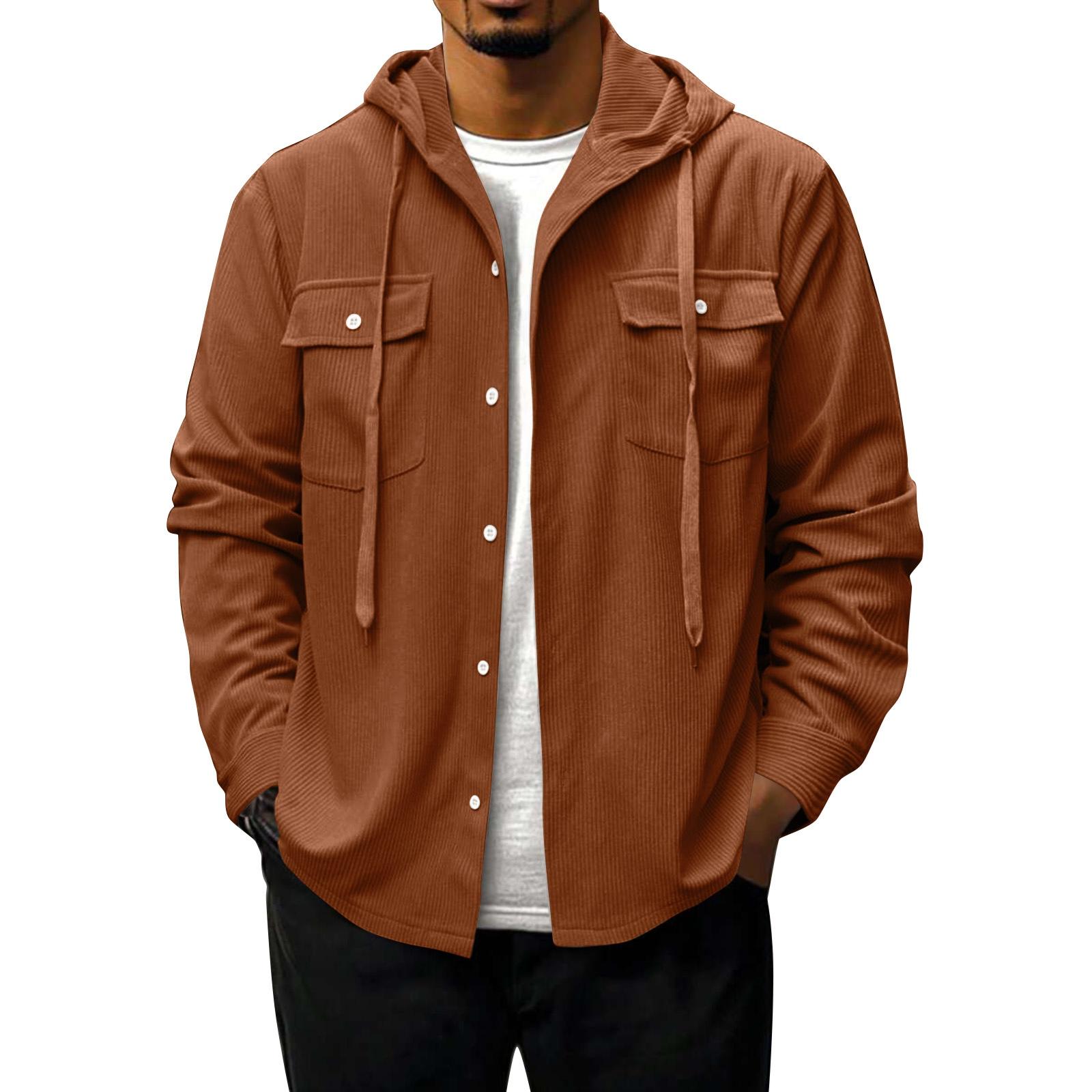 

Men s Solid Color Outdoor Workwear Casual Loose Long-Sleeved Hooded Jacket L