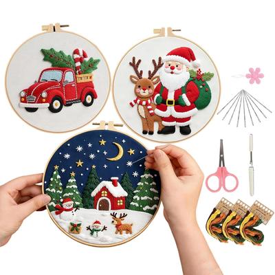 3pcs Christmas Cross Embroidery Kits For Beginners DIY Christmas Decoration Craft Ornament Set Handmade Embroidery For Women