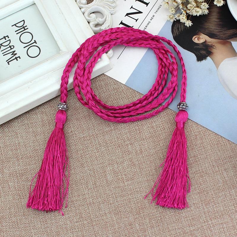 Dünnes geknotetes dekoratives Seil Taillenkette Damen Ethnischer Stil Mori Damen Weberei Fransen Baumwollseiden-Gürtel