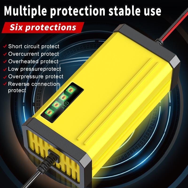 Chargeur de Batterie 12V 2A Chargeur de Batterie Voiture Moto Affichage LED Protection Multiple Réglage Courant Tension Réparation Pulsée