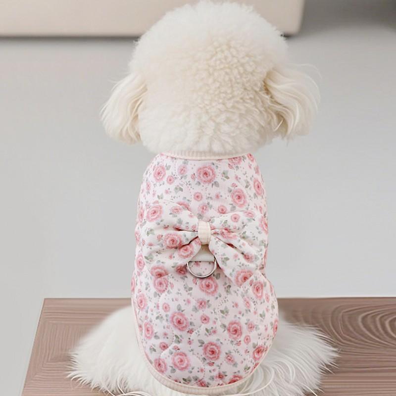 Chihuahua Dachshund Plush Dog Vests Overalls for Dogs Cats Winter Dog Clothes Fashion Floral Puppy Coat Pet Warm Jacket