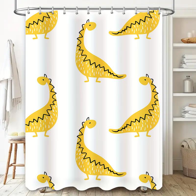 Bright Yellow Dinosaur Shower Curtain Waterproof Bathroom Decor For Kids Bathrooms 3D Print Home Decoration White/Black/Green Co